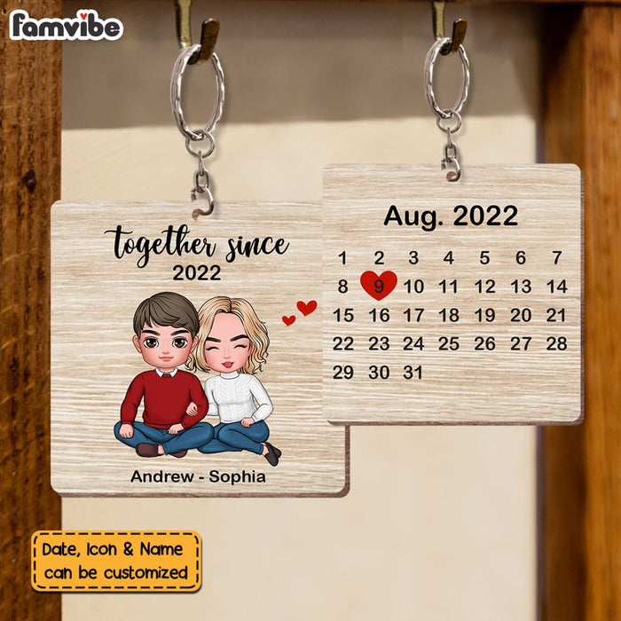 Personalized Couple Anniversary Together Since Wood Keychain 22751 1