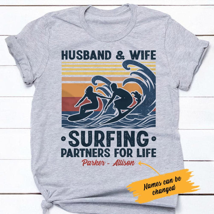 Personalized Surfing Husband & Wife White T Shirt JN222 95O53 1