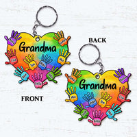 Personalized Grandma Heart Handprints With Kids Names Wood Keychain 22893 thumb 1