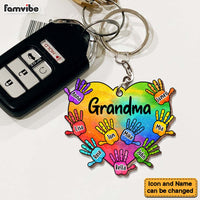 Personalized Grandma Heart Handprints With Kids Names Wood Keychain 22893 thumb 1