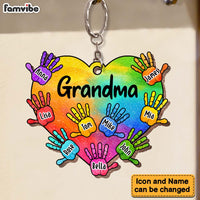 Personalized Grandma Heart Handprints With Kids Names Wood Keychain 22893 thumb 1