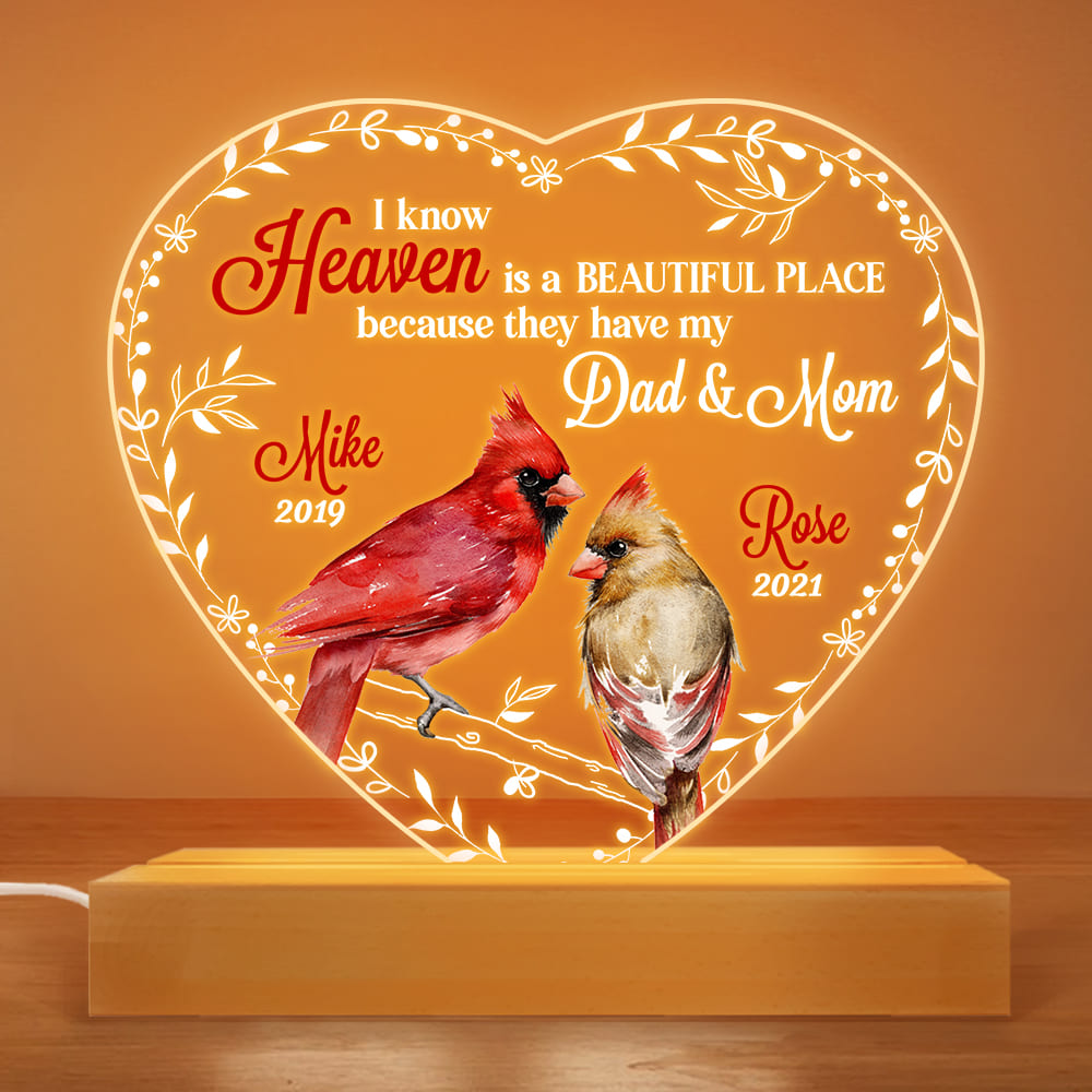 Personalized Heaven Is A Beautiful Place Heart Plaque LED Lamp Night Light 22914 Primary Mockup