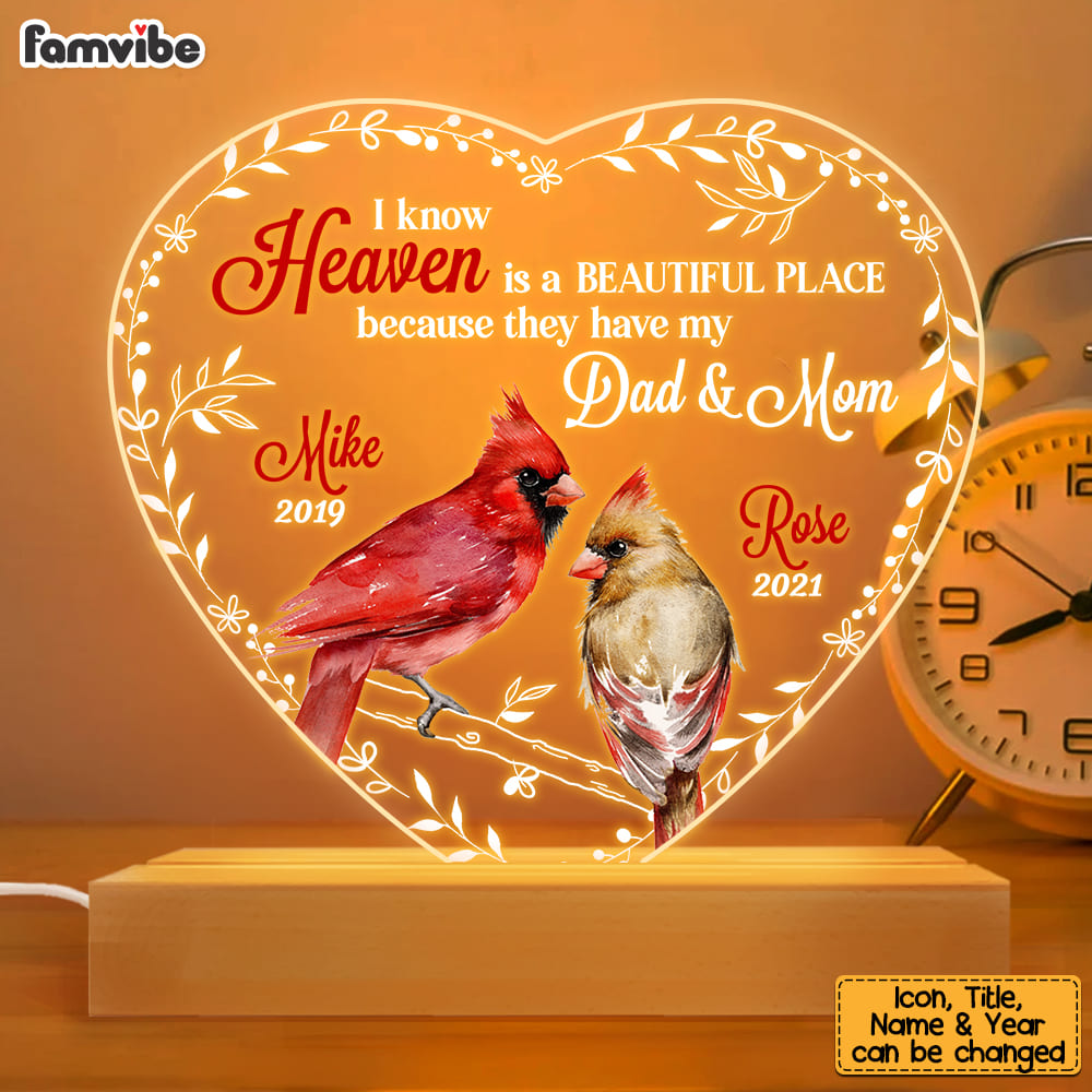 Personalized Heaven Is A Beautiful Place Heart Plaque LED Lamp Night Light 22914 Primary Mockup