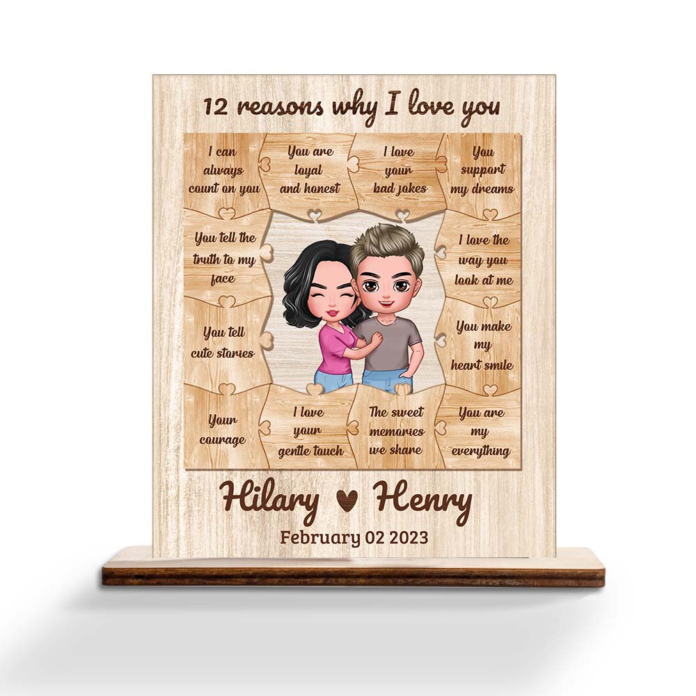 Personalized 12 Reasons Why I Love You Love Puzzle Piece Wood Plaque 22933 Primary Mockup
