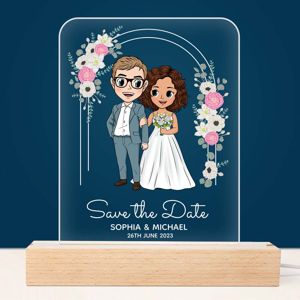 Personalized Gift For Anniversary Bride Groom Wedding Plaque LED Lamp Night Light 22956 Primary Mockup
