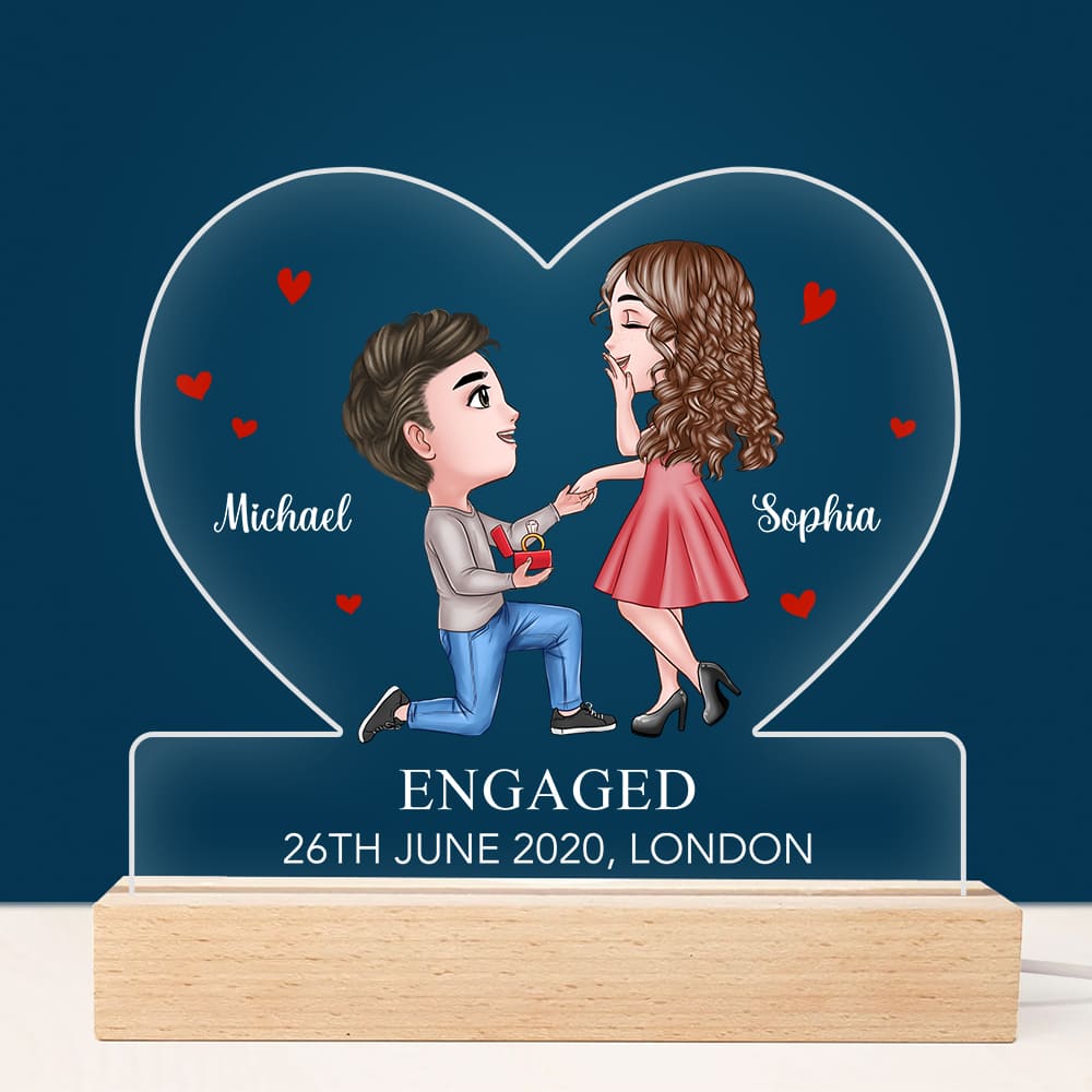 Personalized Engagement Gifts For Couple Plaque LED Lamp Night Light 22957 Primary Mockup