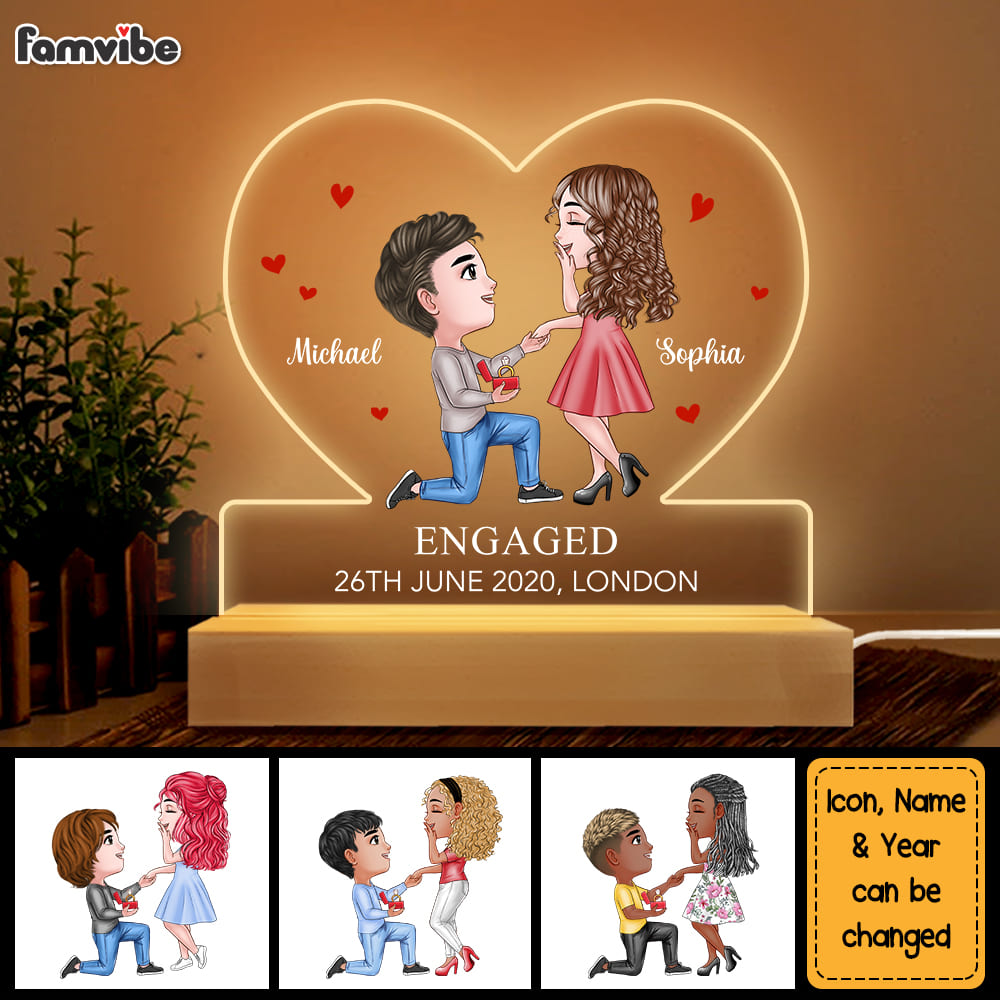 Personalized Engagement Gifts For Couple Plaque LED Lamp Night Light 22957 Primary Mockup