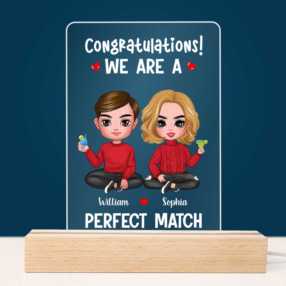 Personalized Congratulations You're a Perfect Match Funny Valentines Wedding Couples Plaque LED Lamp Night Light 22961 Primary Mockup