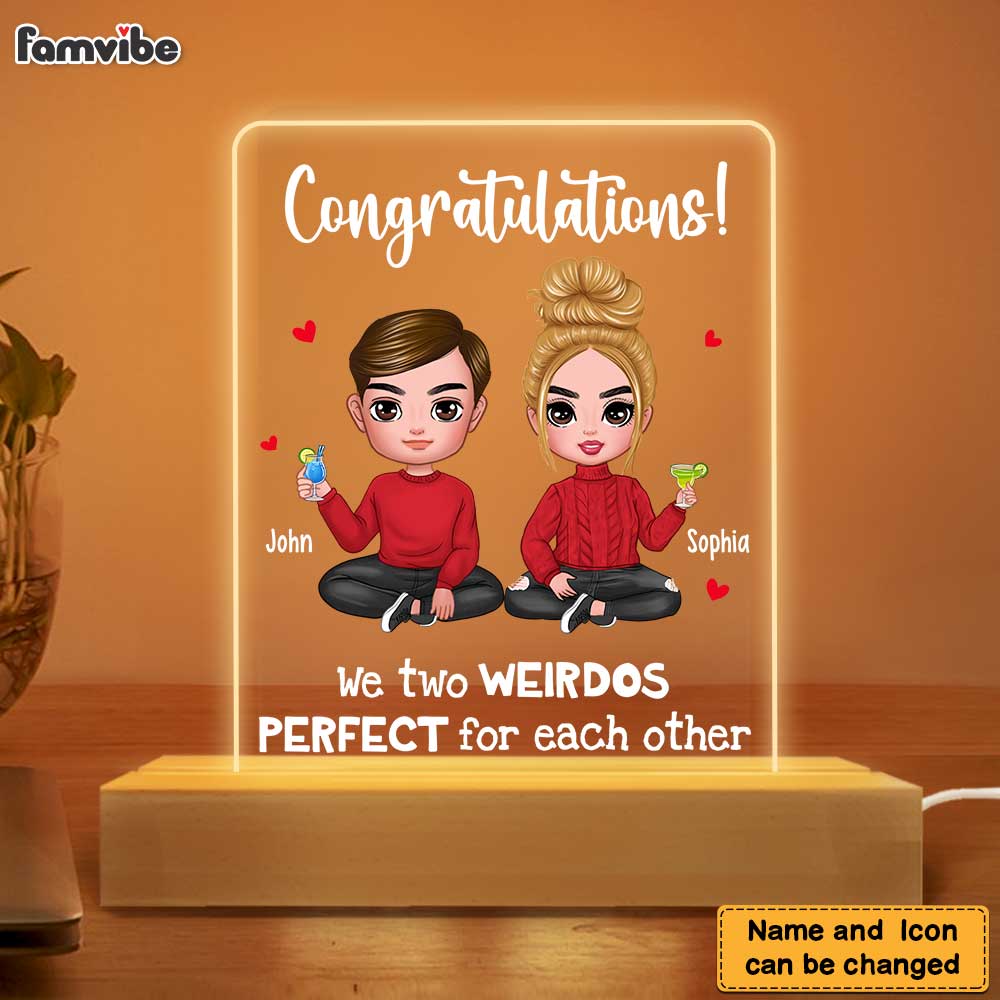 Personalized Congratulations You Two Weirdos Are Perfect For Each Other Funny Valentines Wedding Couples Plaque LED Lamp Night Light 22964 Primary Mockup