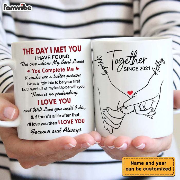 Personalized Couple Pinky Promise Holding Hands The Day I Met You Mug 22976 1