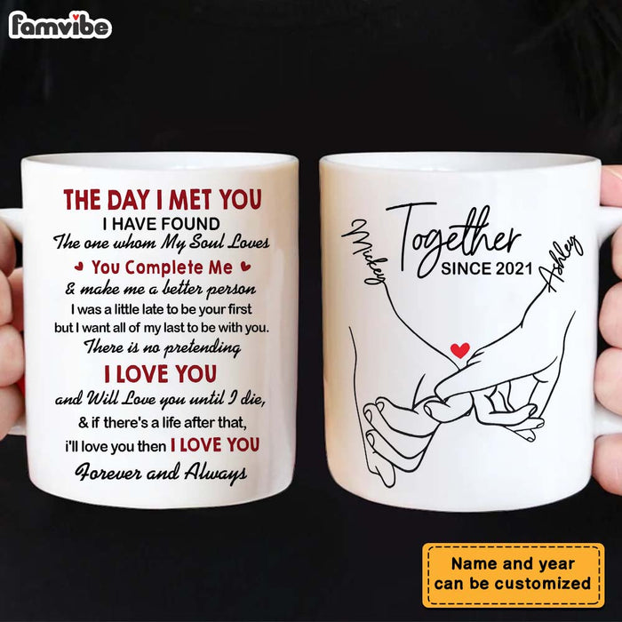 Personalized Couple Pinky Promise Holding Hands The Day I Met You Mug 22976 1