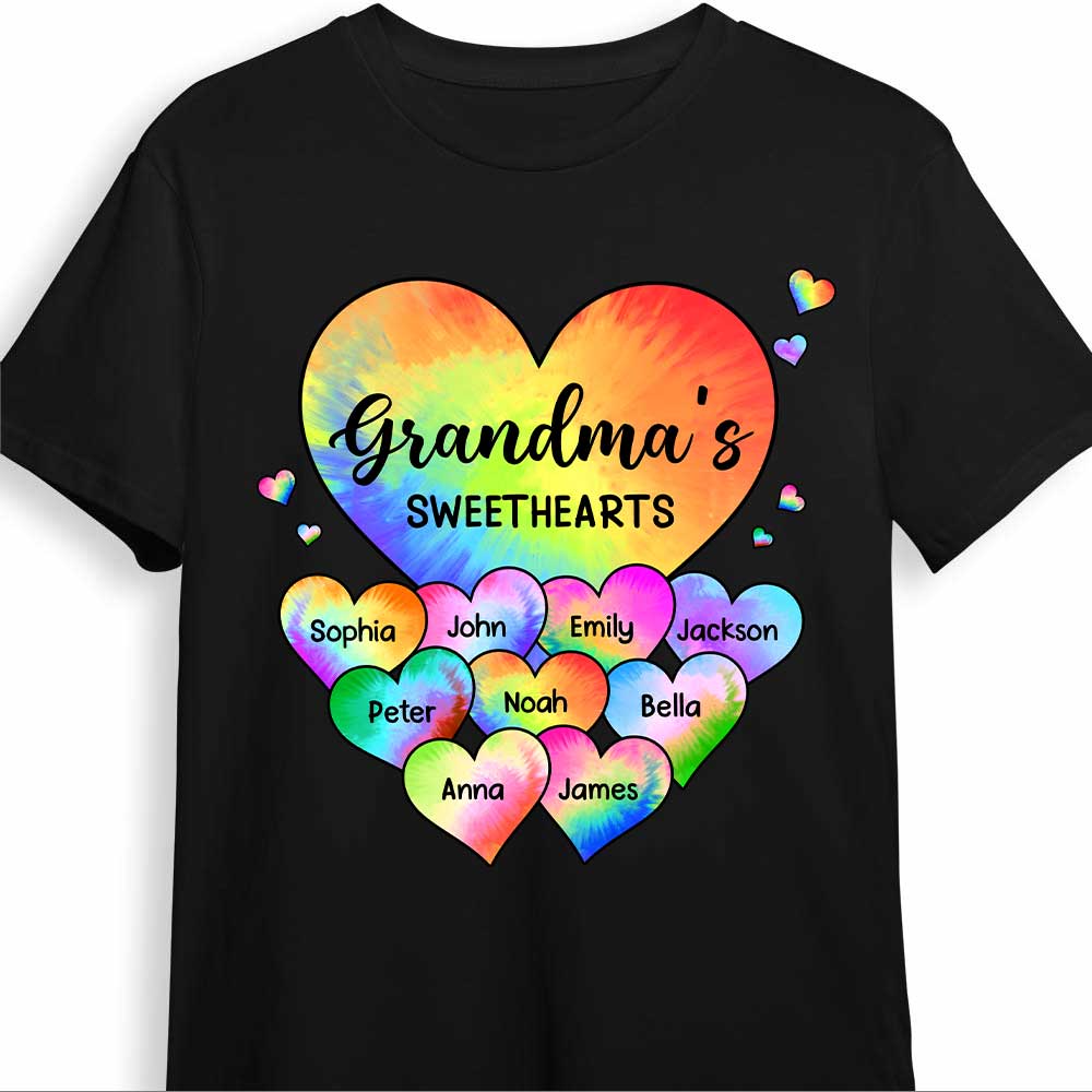 Personalized Grandma's Sweet Hearts Grandkids Tie Dye Shirt 22981 Primary Mockup