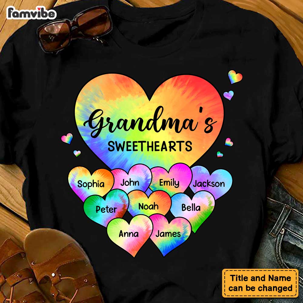 Personalized Grandma's Sweet Hearts Grandkids Tie Dye Shirt 22981 Primary Mockup