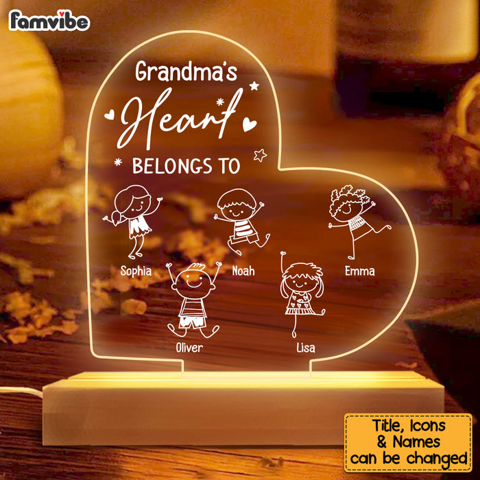 Personalized Grandma's Heart Belongs To Plaque LED Lamp Night Light 23038 1