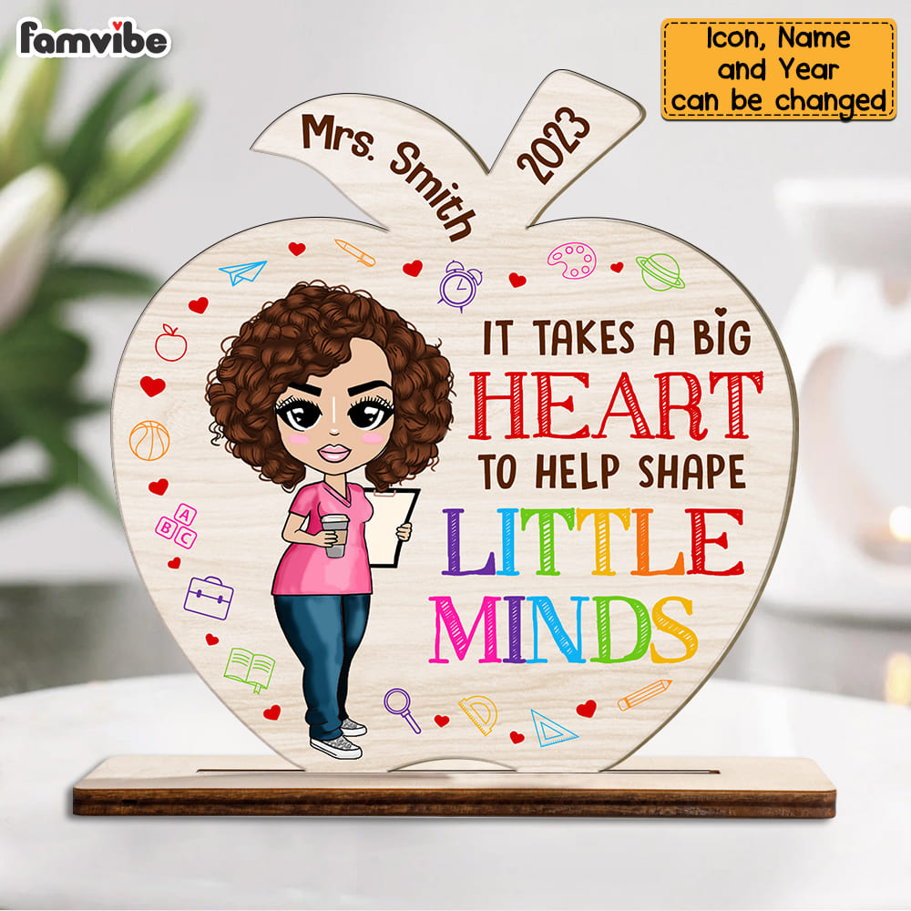 Personalized Teacher Big Heart To Help Shape Little Minds Wood Plaque 23048 Primary Mockup
