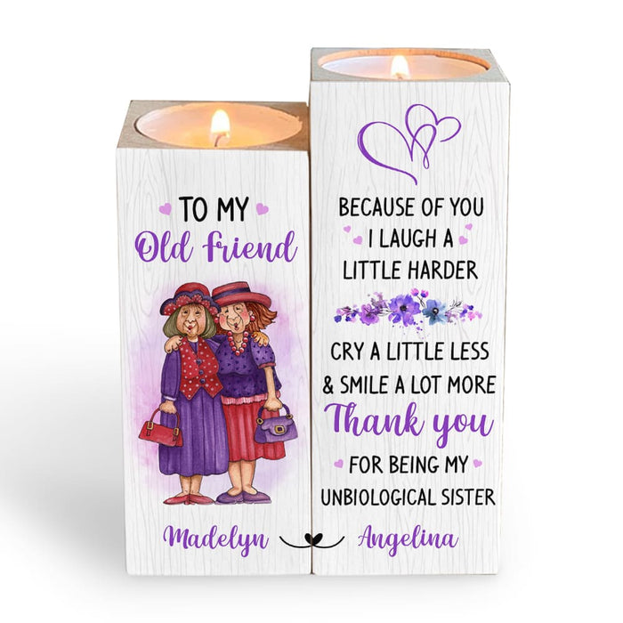 Personalized Old Friend Smile A Lot More Wood Candle Holder 23071 1