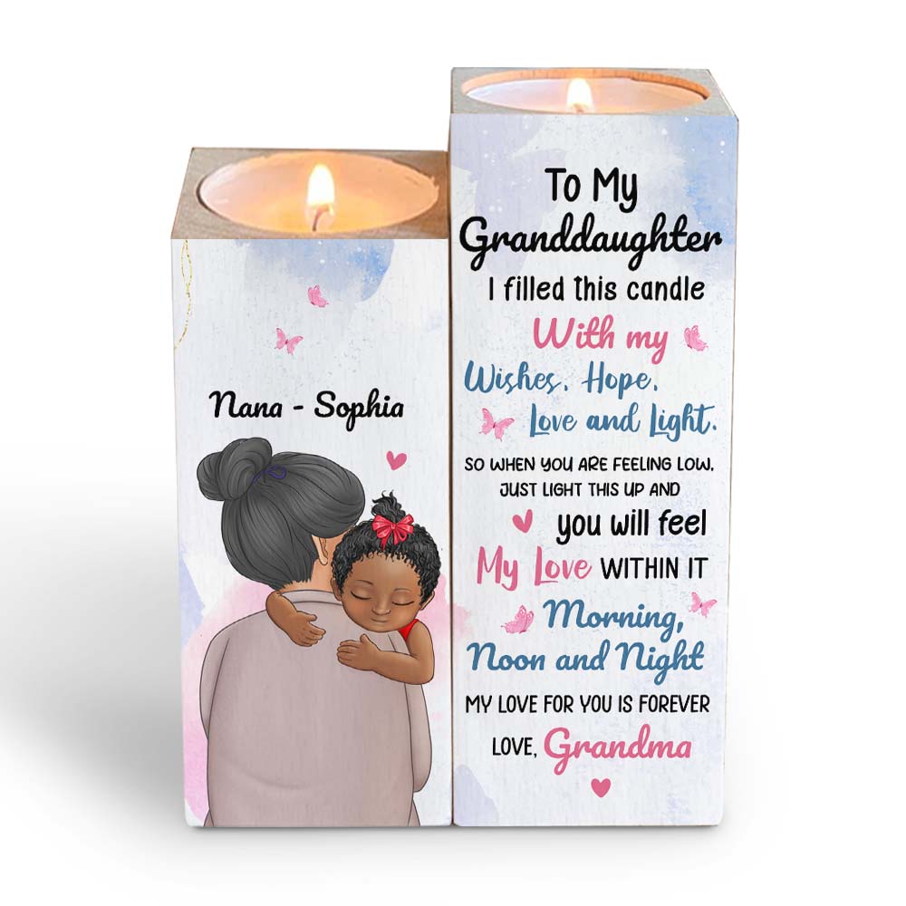 Personalized Granddaughter From Grandma Light This Up When You Are Low Wood Candle Holder 23073 Primary Mockup