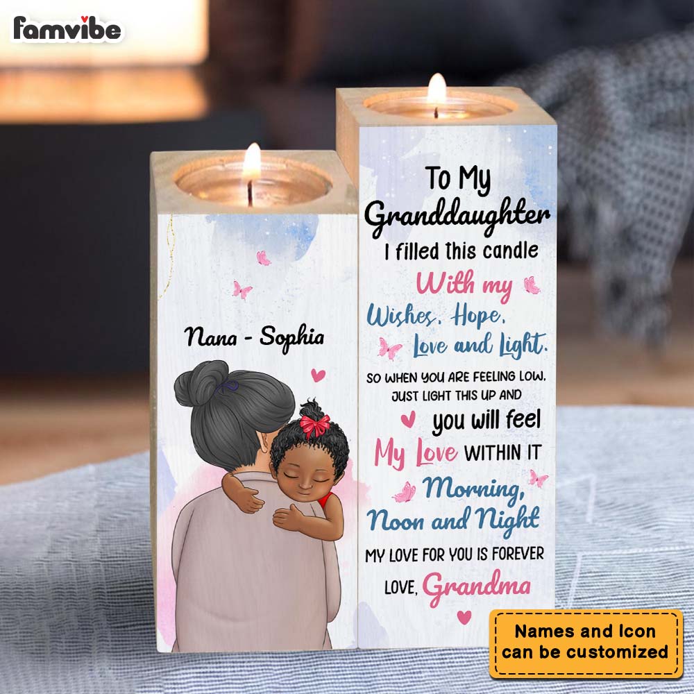 Personalized Granddaughter From Grandma Light This Up When You Are Low Wood Candle Holder 23073 Primary Mockup
