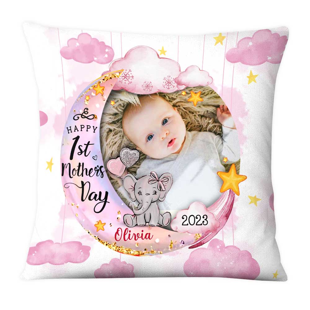Personalized Baby's First Mother's Day Elephant Pillow 23102 Primary Mockup