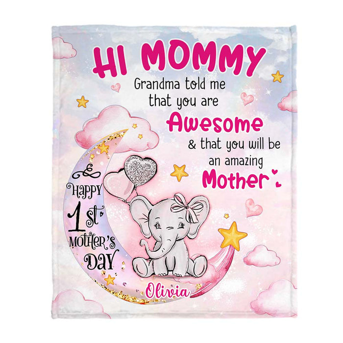 Personalized Baby's First Mother's Day Elephant Mommy You Are Awesome Blanket 23103 1