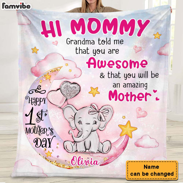 Personalized Baby's First Mother's Day Elephant Mommy You Are Awesome Blanket 23103 1
