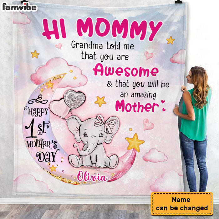 Personalized Baby's First Mother's Day Elephant Mommy You Are Awesome Blanket 23103 1