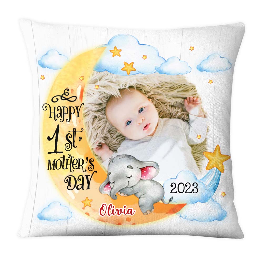 Personalized Baby's First Mother's Day Elephant Pillow 23106 Primary Mockup