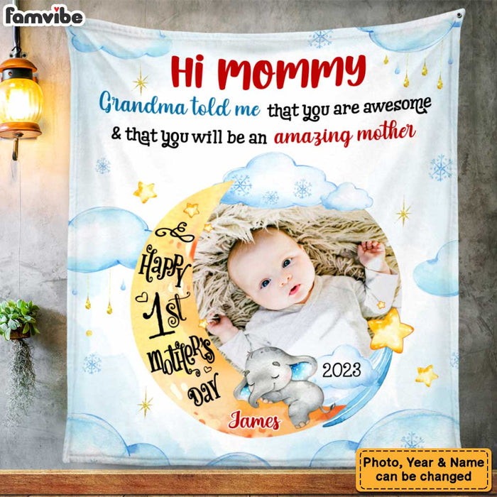 Personalized Baby's First Mother's Day Elephant Mommy You Are Awesome Blanket 23108 1