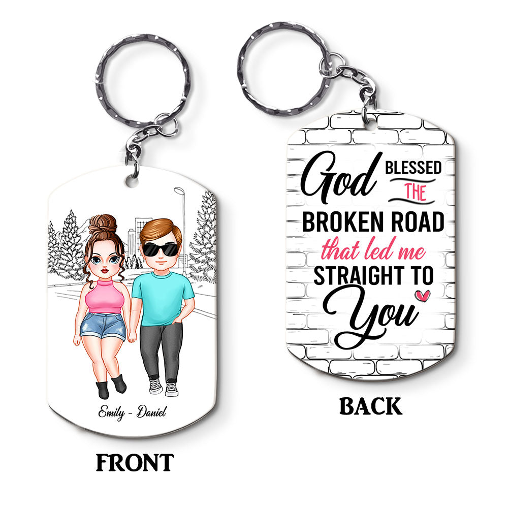 Personalized Gift for Couple God Blessed The Broken Road Aluminum Keychain 23114 Primary Mockup
