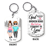 Personalized Gift for Couple God Blessed The Broken Road Aluminum Keychain 23114 thumb 1