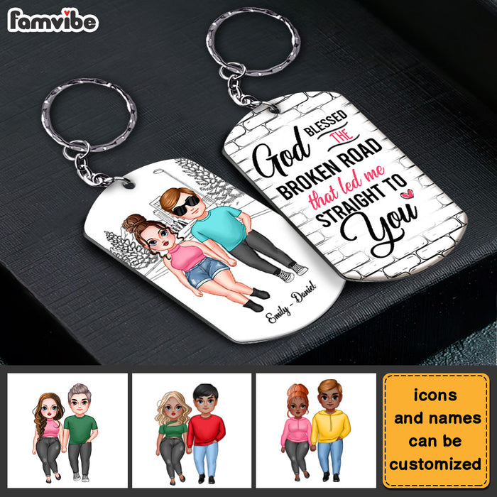 Personalized Gift for Couple God Blessed The Broken Road Aluminum Keychain 23114 1
