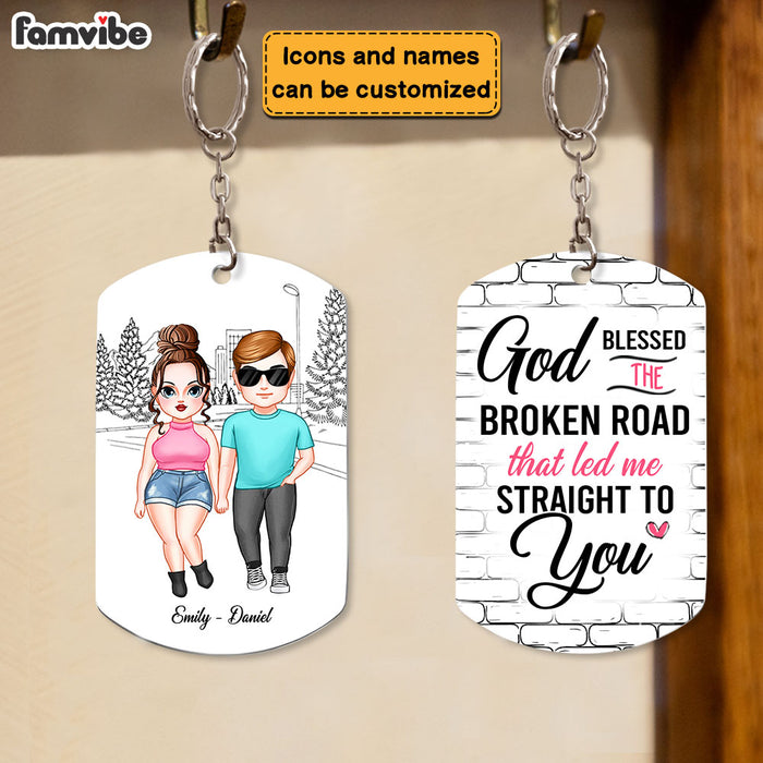 Personalized Gift for Couple God Blessed The Broken Road Aluminum Keychain 23114 1