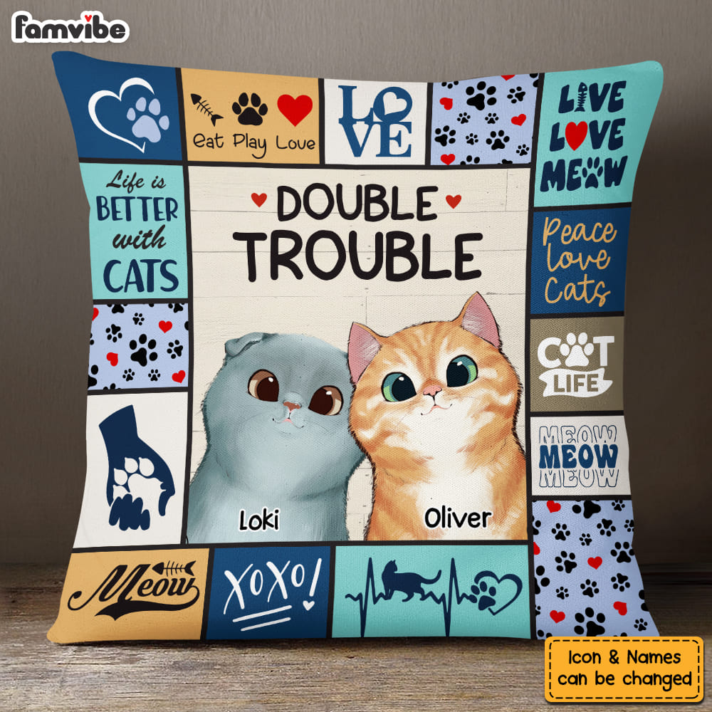 Personalized Cat Double Trouble Pillow 23147 Primary Mockup