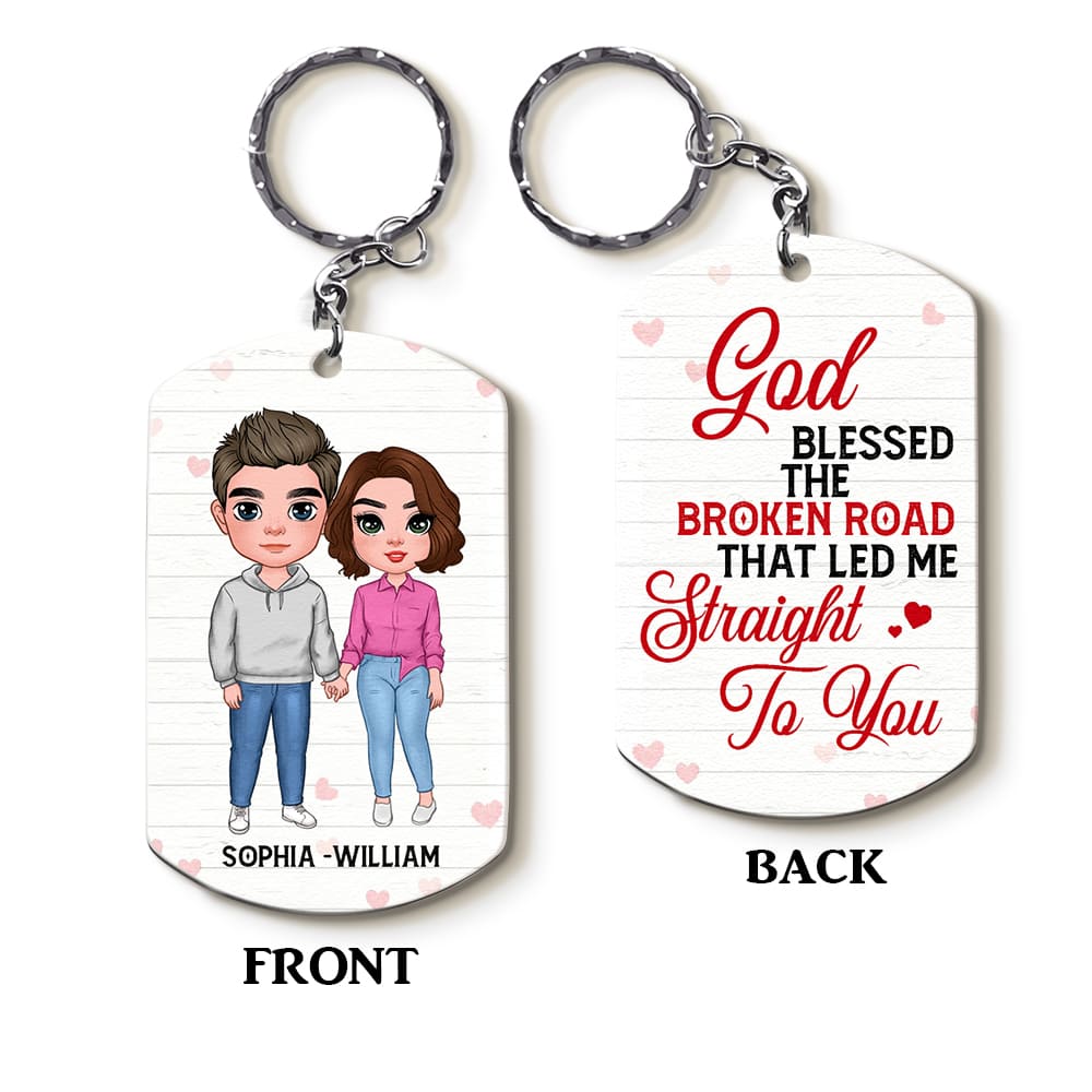 Personalized Gift for Couple God Blessed The Broken Road Aluminum Keychain 23167 Primary Mockup