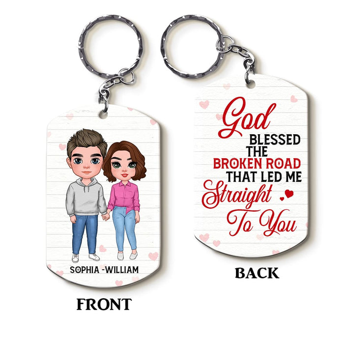 Personalized Gift for Couple God Blessed The Broken Road Aluminum Keychain 23167 1
