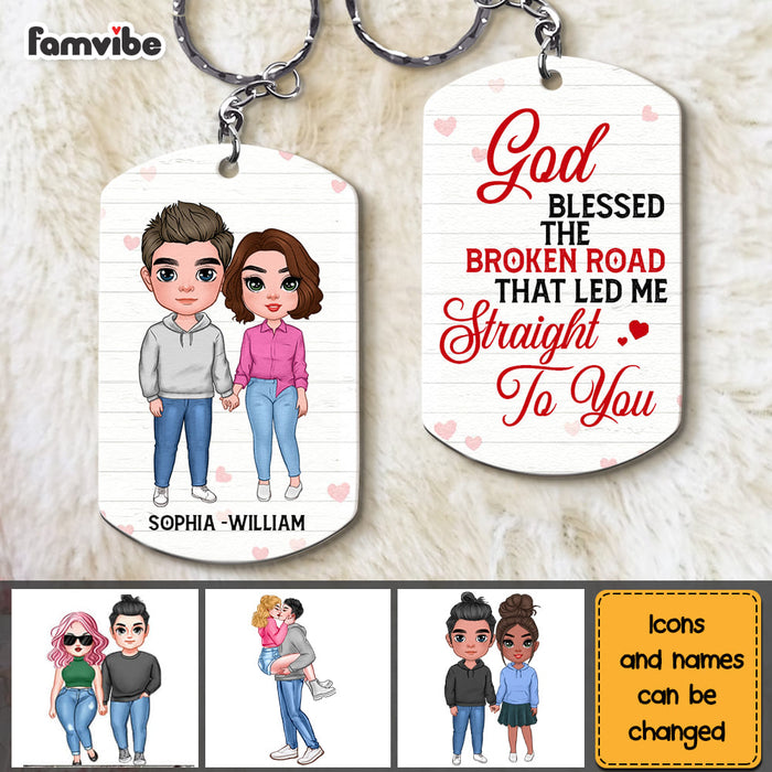 Personalized Gift for Couple God Blessed The Broken Road Aluminum Keychain 23167 1