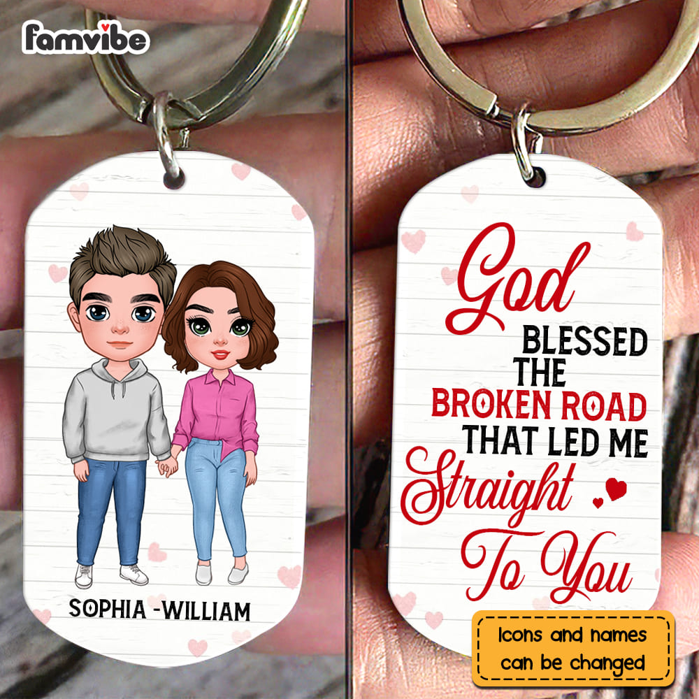 Personalized Gift for Couple God Blessed The Broken Road Aluminum Keychain 23167 Primary Mockup