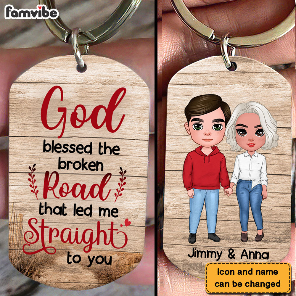 Personalized Gift for Couple God Blessed The Broken Road Aluminum Keychain 23168 Primary Mockup