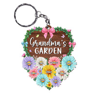 Personalized Grandma's Garden Flower Wood Keychain 23217 thumb 1