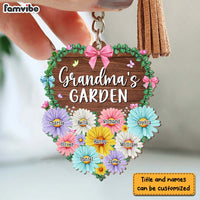 Personalized Grandma's Garden Flower Wood Keychain 23217 thumb 1