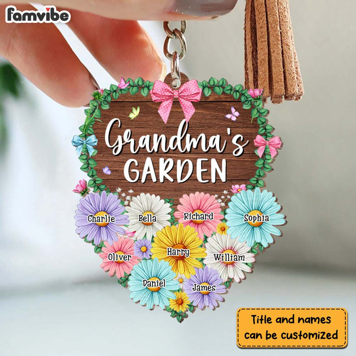 Personalized Grandma's Garden Flower Wood Keychain 23217 1