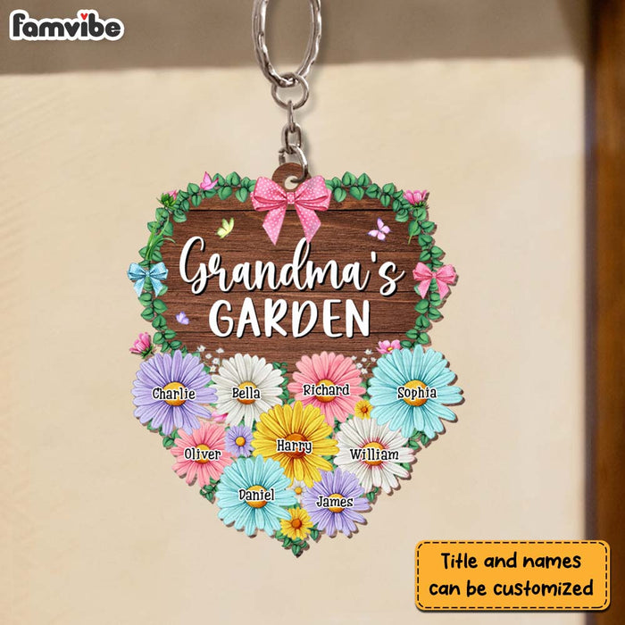 Personalized Grandma's Garden Flower Wood Keychain 23217 1