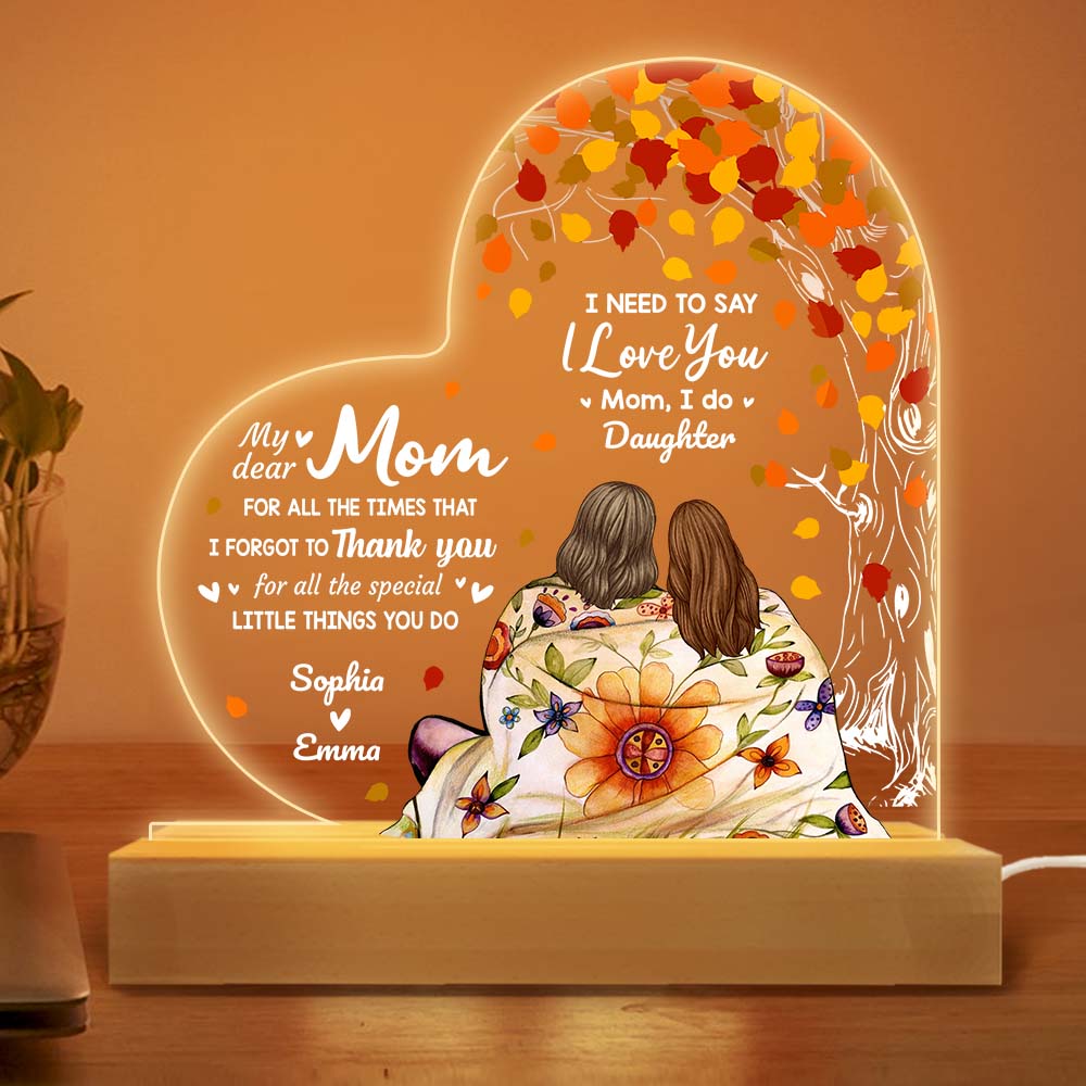 1pc, Wooden Stand Heart Shape Led Engraved Night Light for Mom,  Thanksgiving Gifts, Christmas Gifts, Special Gifts