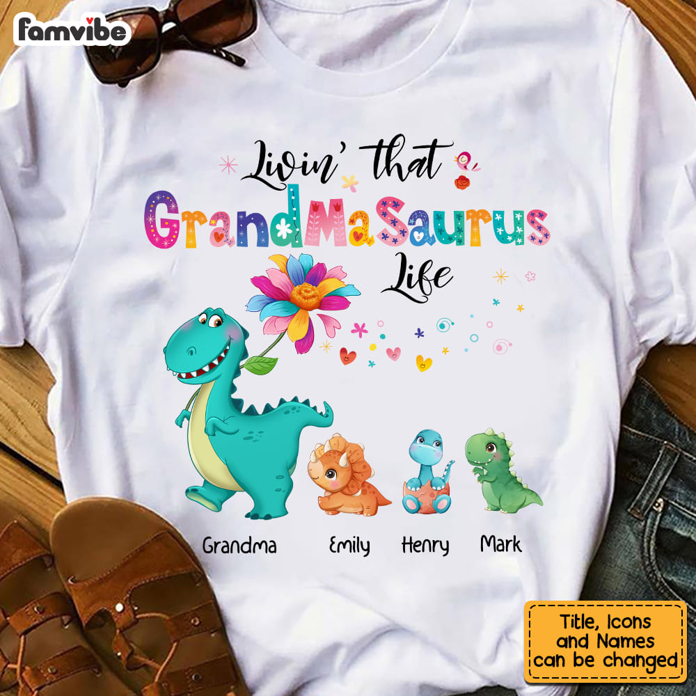 Personalized Livin' That Grandmasaurus Colorful Flower Shirt 23425 Primary Mockup