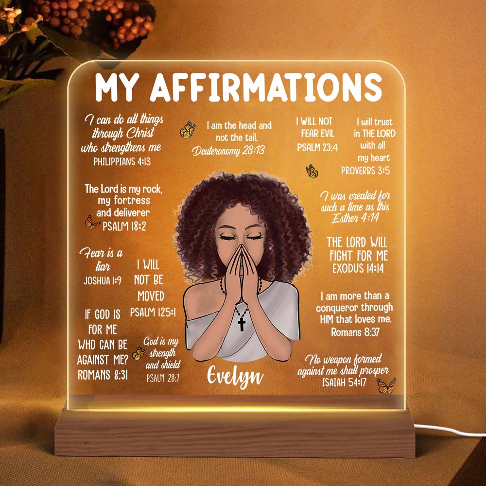 Personalized Christian Affirmations Plaque LED Lamp Night Light 23476 Primary Mockup
