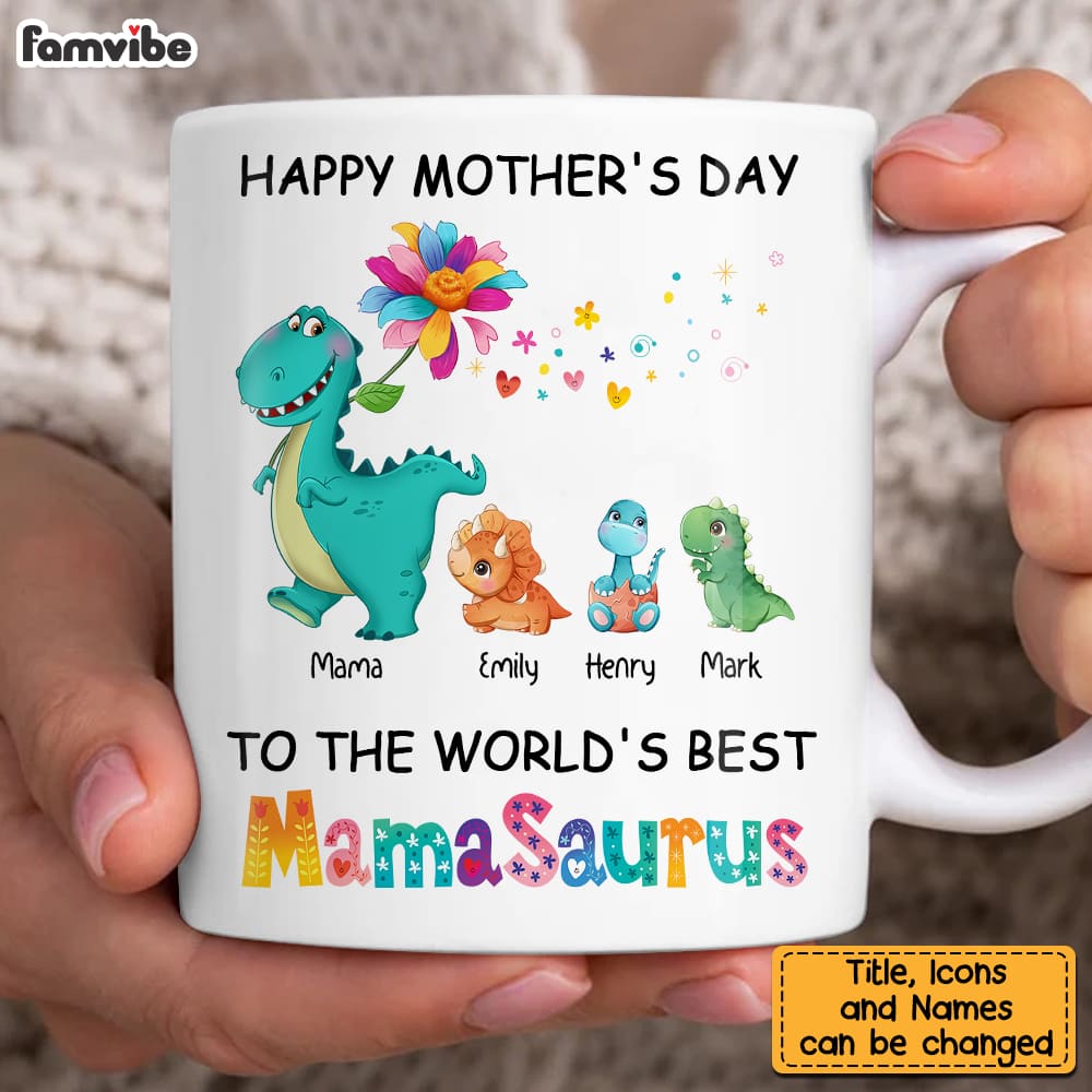 Personalized Mother's Day Mamasaurus Colorful Flower Mug 23606 Primary Mockup