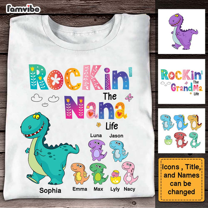 Personalized Dino Rockin‘ Grandma Life Happy Shirt - Hoodie - Sweatshirt 23617 1