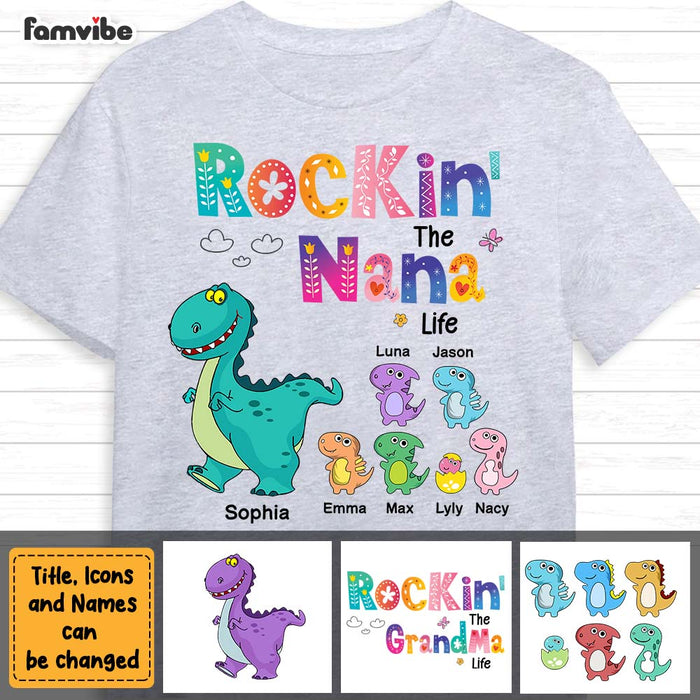 Personalized Dino Rockin‘ Grandma Life Happy Shirt - Hoodie - Sweatshirt 23617 1