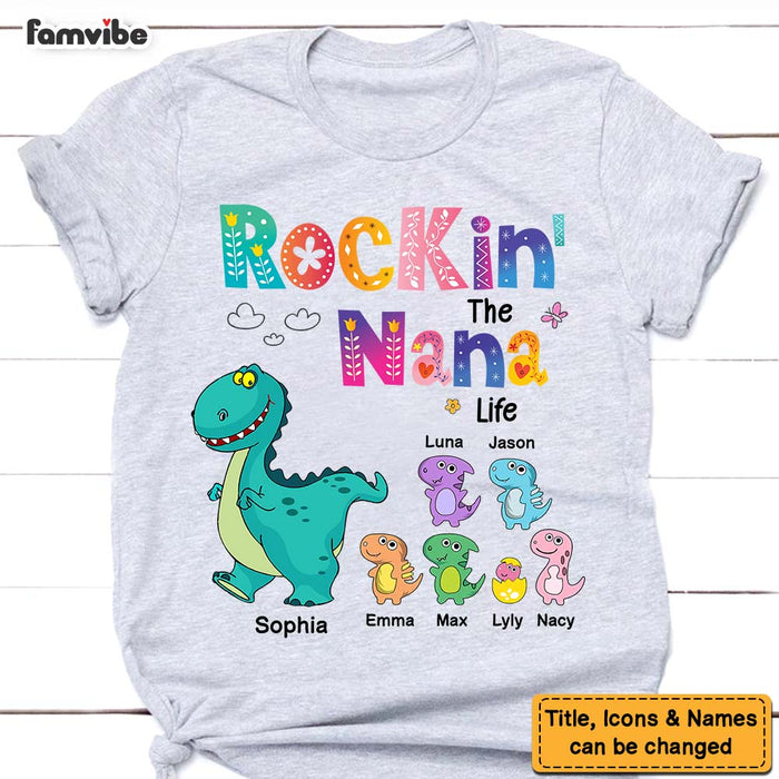 Personalized Dino Rockin‘ Grandma Life Happy Shirt - Hoodie - Sweatshirt 23617 1