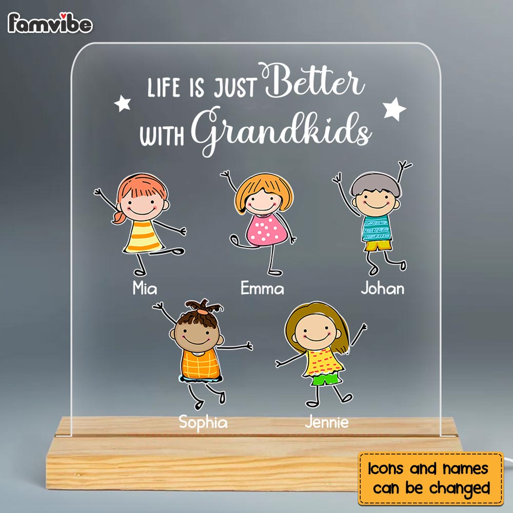 Personalized Grandma Grandpa Life Is Just Better With Grandkids Plaque LED Lamp Night Light 23683 Primary Mockup